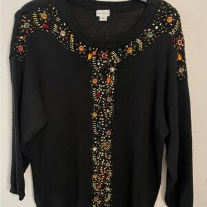 Jaclyn Smith Vintage Black Sweater with Colorful Embellishments-Size 2X US